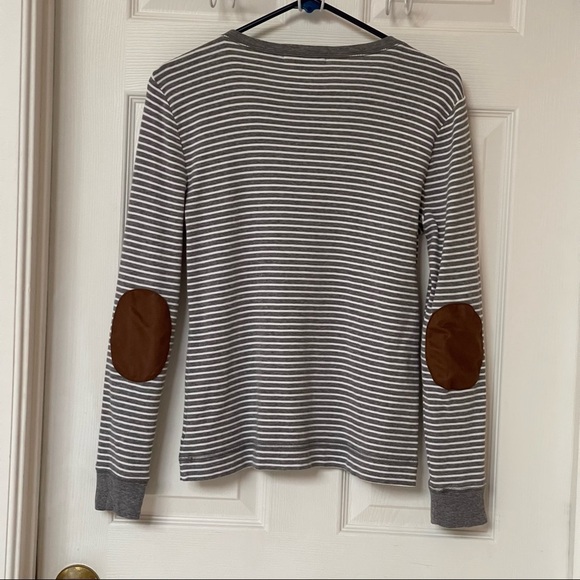 Lauren Ralph Lauren Long Sleeve Stripe Top with Brown Suede Elbow Patches size L - Picture 2 of 10